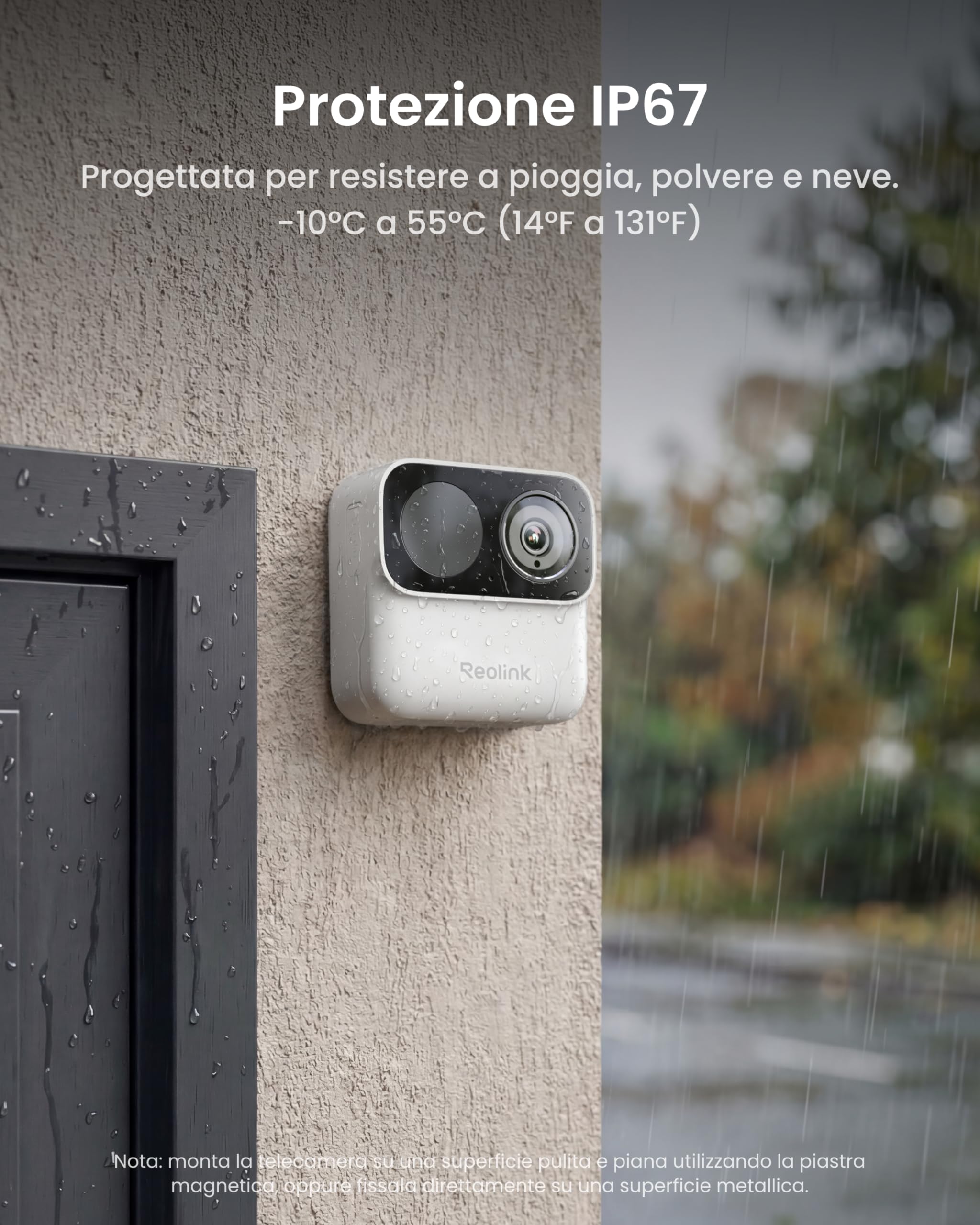 Reolink Telecamera di Sicurezza Magnetica Wireless, Wi-Fi Dual Band 2,4/5GHz, Rilevamento Persone con AI, Visione Notturna, Memoria Locale, Senza Abbonamento, Fino a 9 Mesi di Autonomia, Argus MagiCam