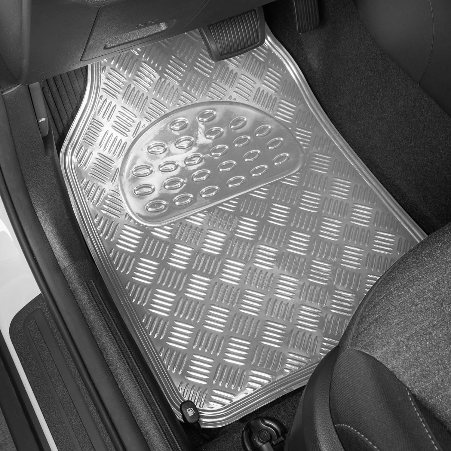 BDK Metallic Chrome Car Floor Mats All Weather Versatile Fit Automotive Floor Mats for Cars SUVs, Floor Mat for Trucks, Car Mats Full Set Front & Rear, Non-Slip Shiny Durable Heavy Duty - Silver