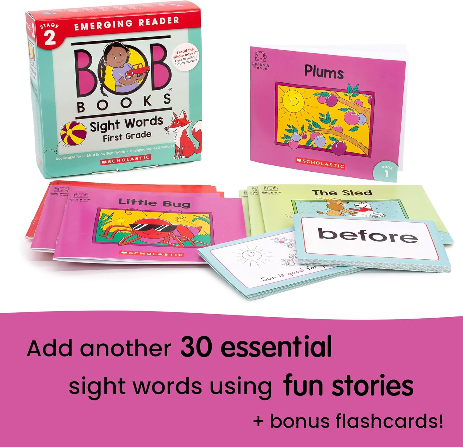 Bob Books Stage 2 Emerging Readers Bundle – Phonics & Sight-Word Set with 4 Box Sets, Flashcards & 2 Workbooks | Kindergarten-1st Grade