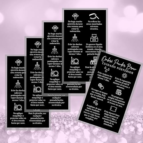 Miniatura 4 de SPANISH - Tarjetas de cuidado posterior para cejas en polvo ombré, paquete de 50, tarjeta de visita de 2 x 3.5 pulgadas, suministros para artistas