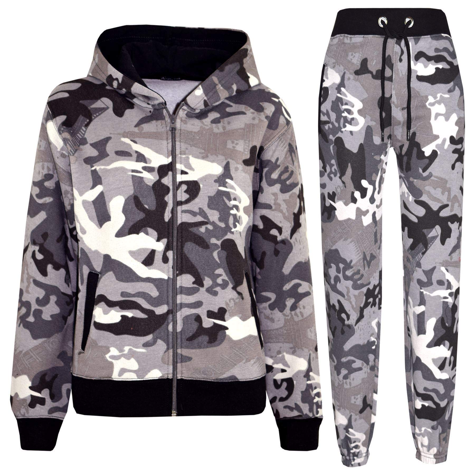 A2z 4 Kids Boys Camo Charcoal Girls Tracksuit Set Plain & Camouflage Fleece - Plain Tracksuit 3-4