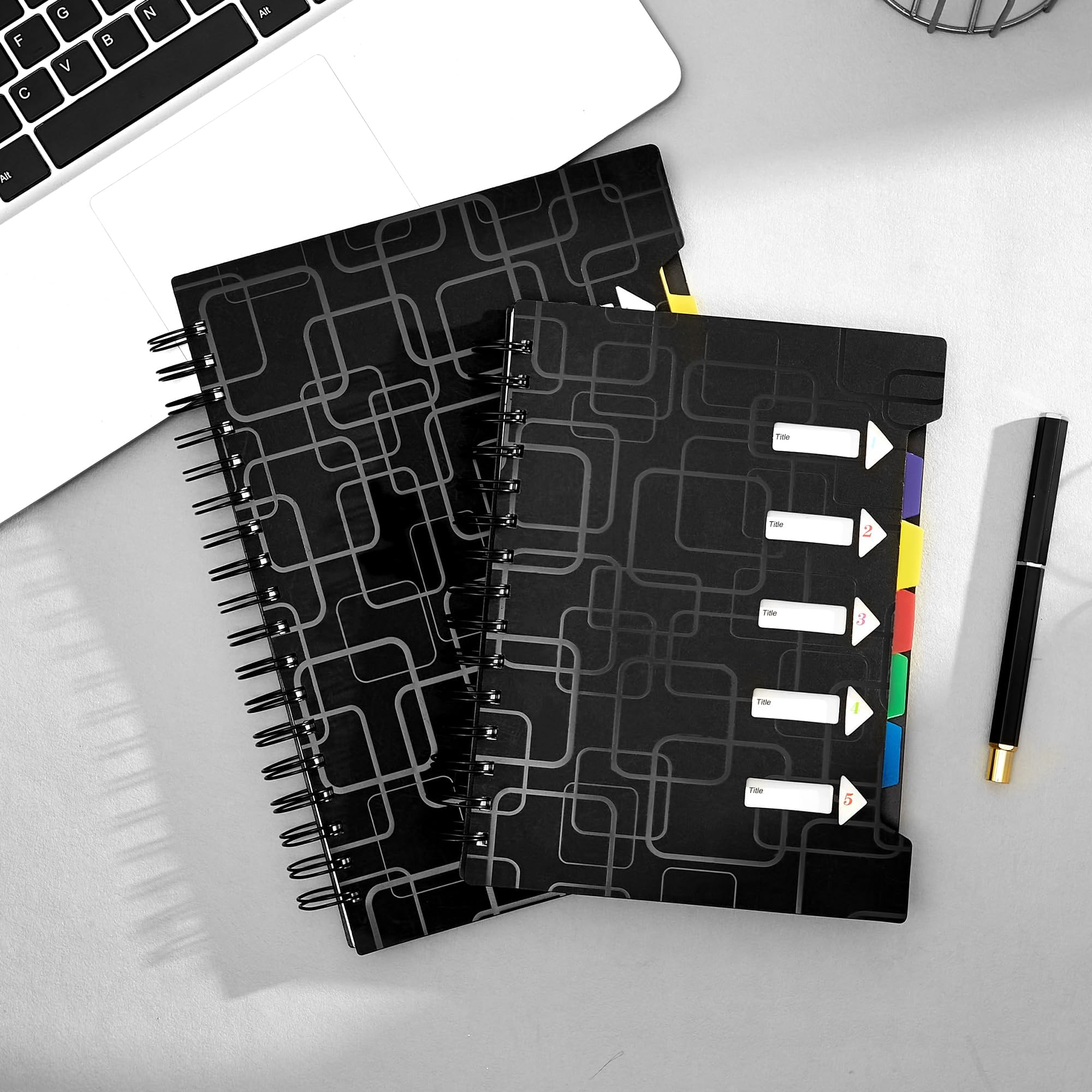 CAGIE Notizbuch A4 mit Register Spiralbindung 240 Seiten (120 Blatt) Klein Spirale Notizblock Liniert Block mit Register für Arbeit Office Schule College Essentials, Schwarz, 24x 29 cm