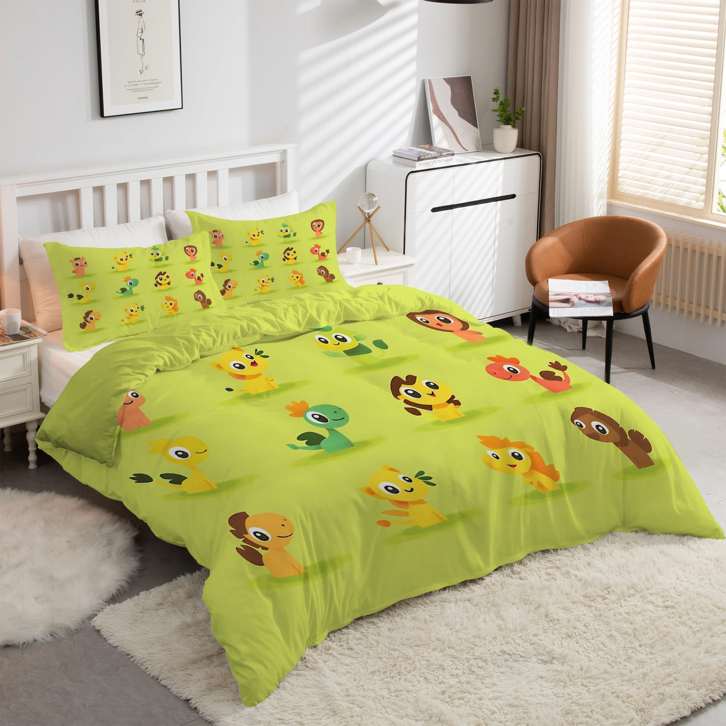 Housse de couette 160x200 animaux cartoon avec 2 taies d'oreiller kK1413