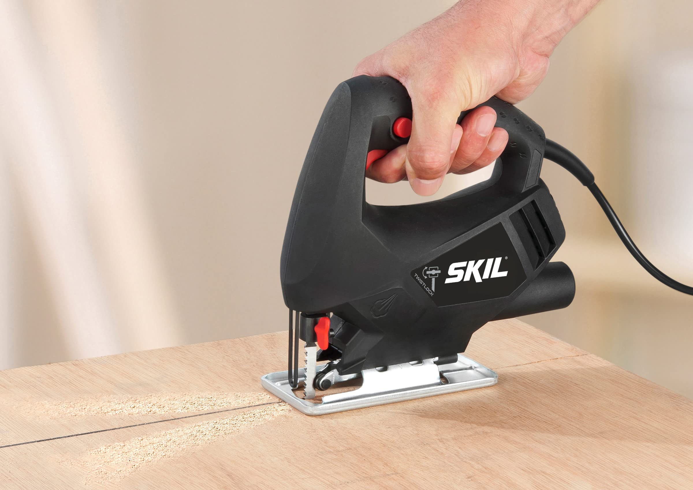 SKIL 4190 AA wyrzynarka (silnik 400 W, głębokość cięcia 65 mm, dostarczana z 3 brzeszczotami do drewna, do cięcia prostych i zakrzywionych) F0154190AA