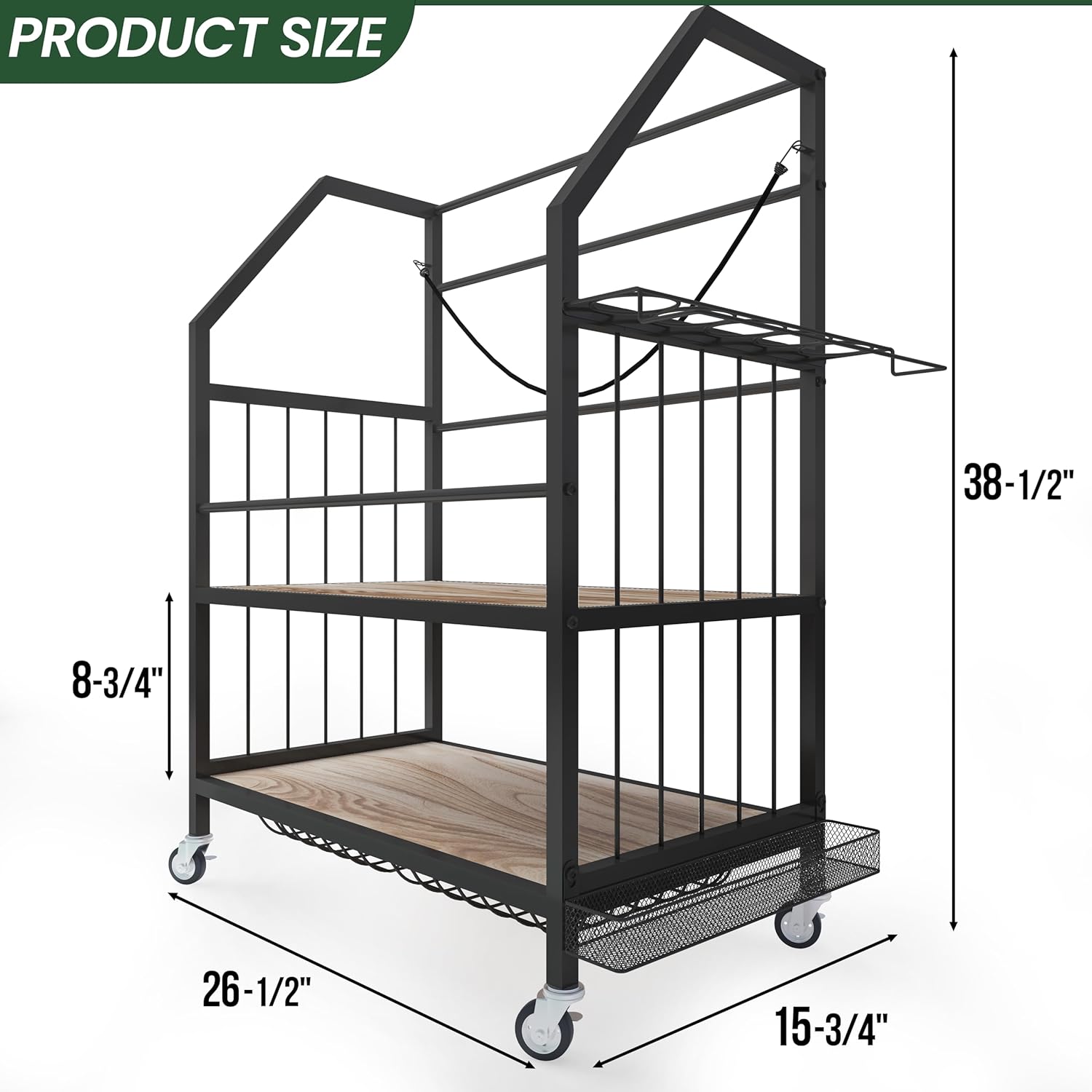 Golf Bag Organizer Storage Golf Bag Rack for Two Golf Bags with Clubs Holder and Golf Equipment Accessories Movable Lockable Wheels for Garage