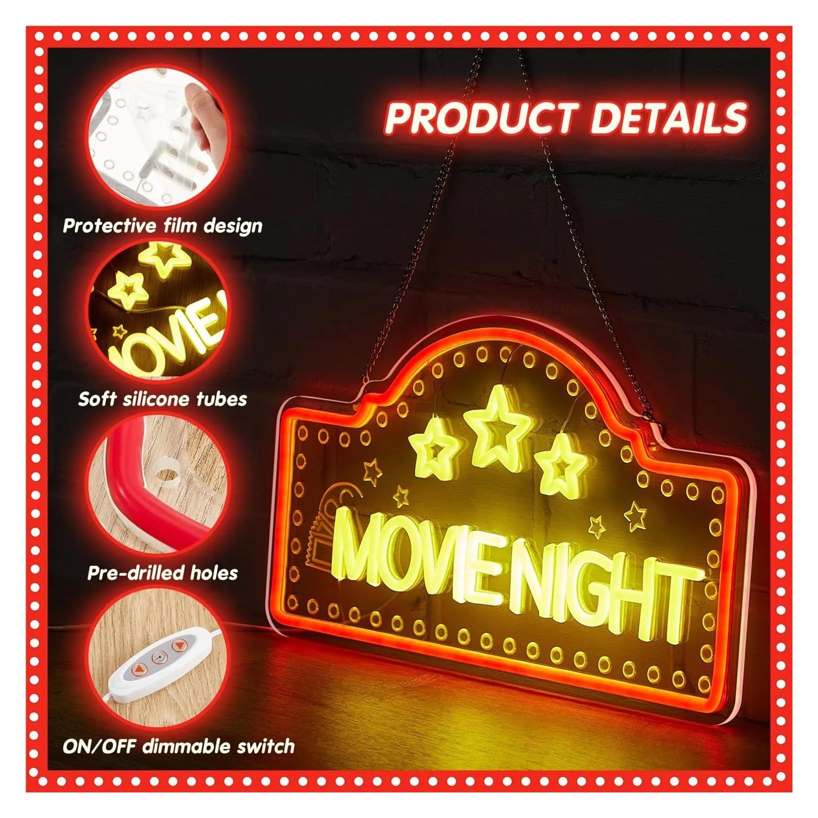 Luci al Neon Da Parete Retisee Movie Night Neon Sign Cinema Theater Lights USB Powered Per Feste Estetica Decorazione Murale Lampade A 22.86cmх39.1cm
