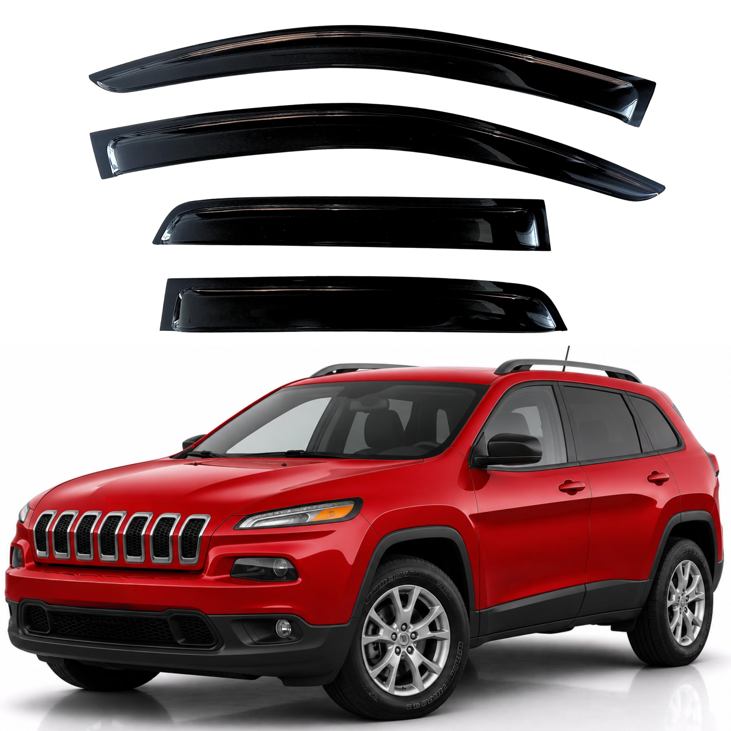 KPY Rain Guards Fit for 2014-2023 Jeep Cherokee, Out-Channel Window Visors Vent Wind Deflectors 4PC, Car Accessories for 14-23 Cherokee