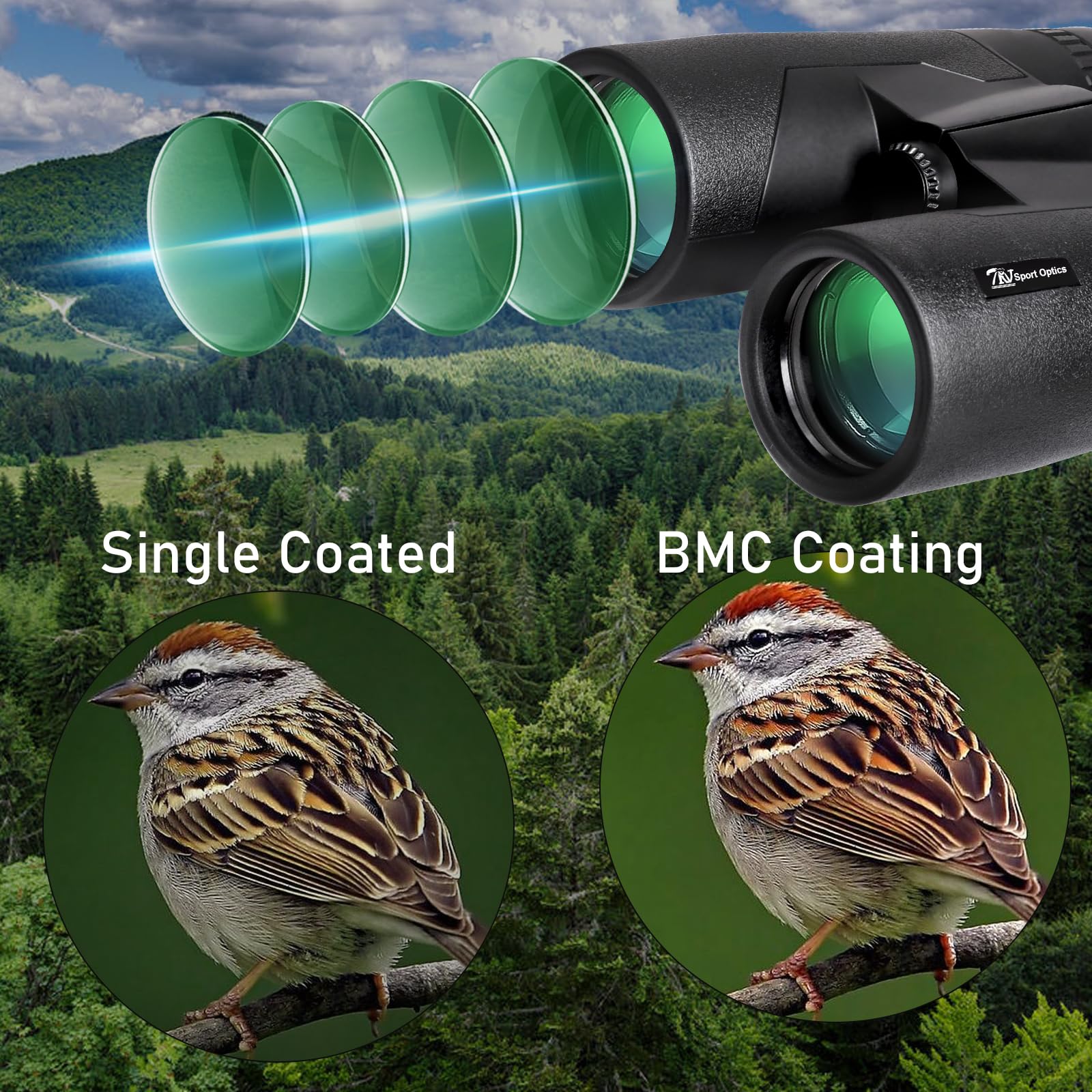 TRV Hochleistungsfernglas 10x42 für Erwachsene mit Bak7-Prisma und BMC-Beschichtung Fernglas für Vogelbeobachtung, Wandern, Konzerte