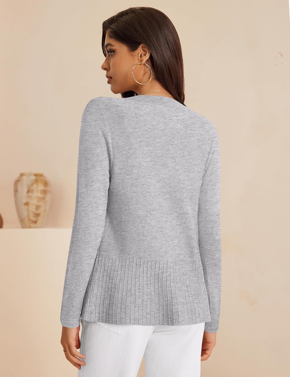 Women's Casual Open Front Sweater Long Sleeve Rib Knit Draped Cardigan - Image 4