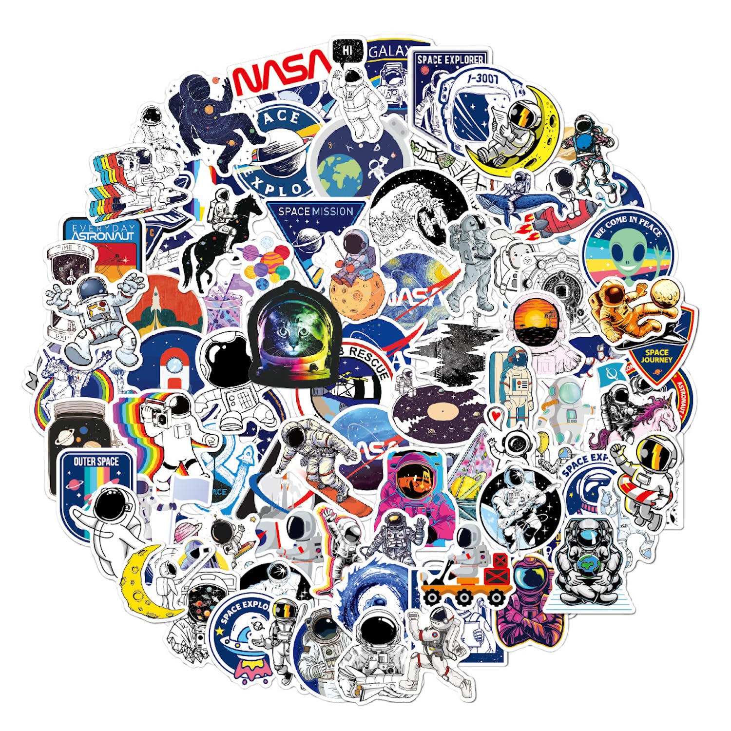 100pcs Space Stickers Pack for Water Bottles, NASA Logo Astronaut Vinyl Sticker for Hydroflask Helmet Laptop Skateboard, Waterproof Decals Gifts for Kids Adult Teens Girls Boys