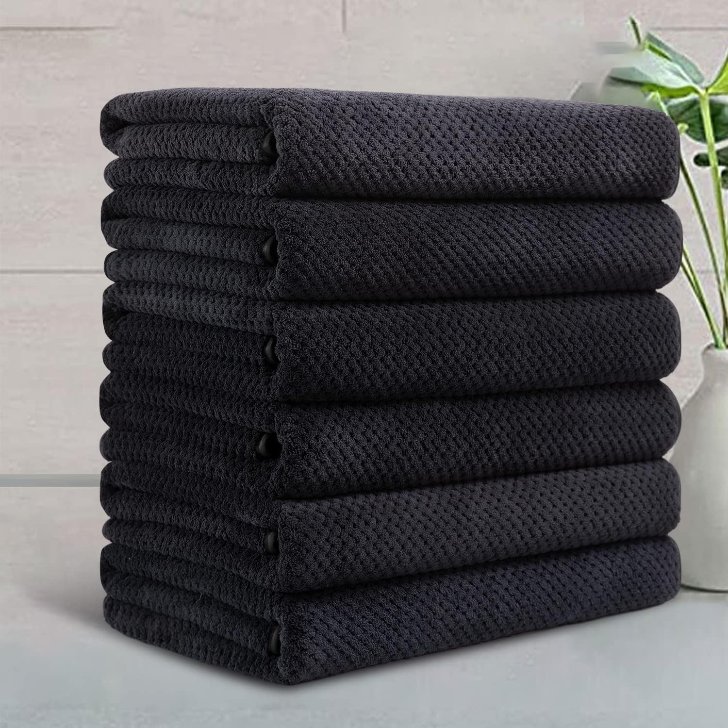6 Piece Black Bath Towel Set 28"x55" Oversized Bath Sheet