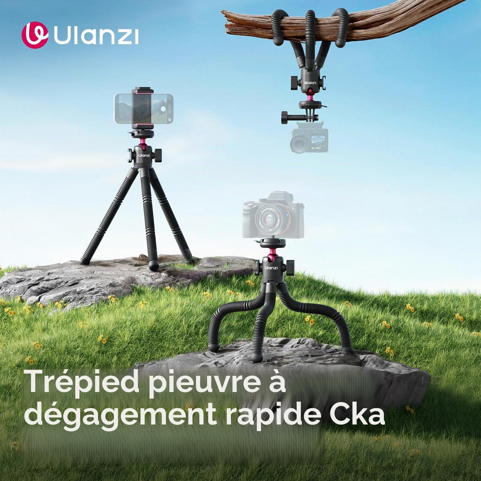 ULANZI MT91 Trépied Smartphone Flexible avec Télécommande Bluetooth, Trépied pour Appareil Photo Octopus avec système de Fixation Rapide, Mini Trépied W Adaptateur pour Caméra d'action