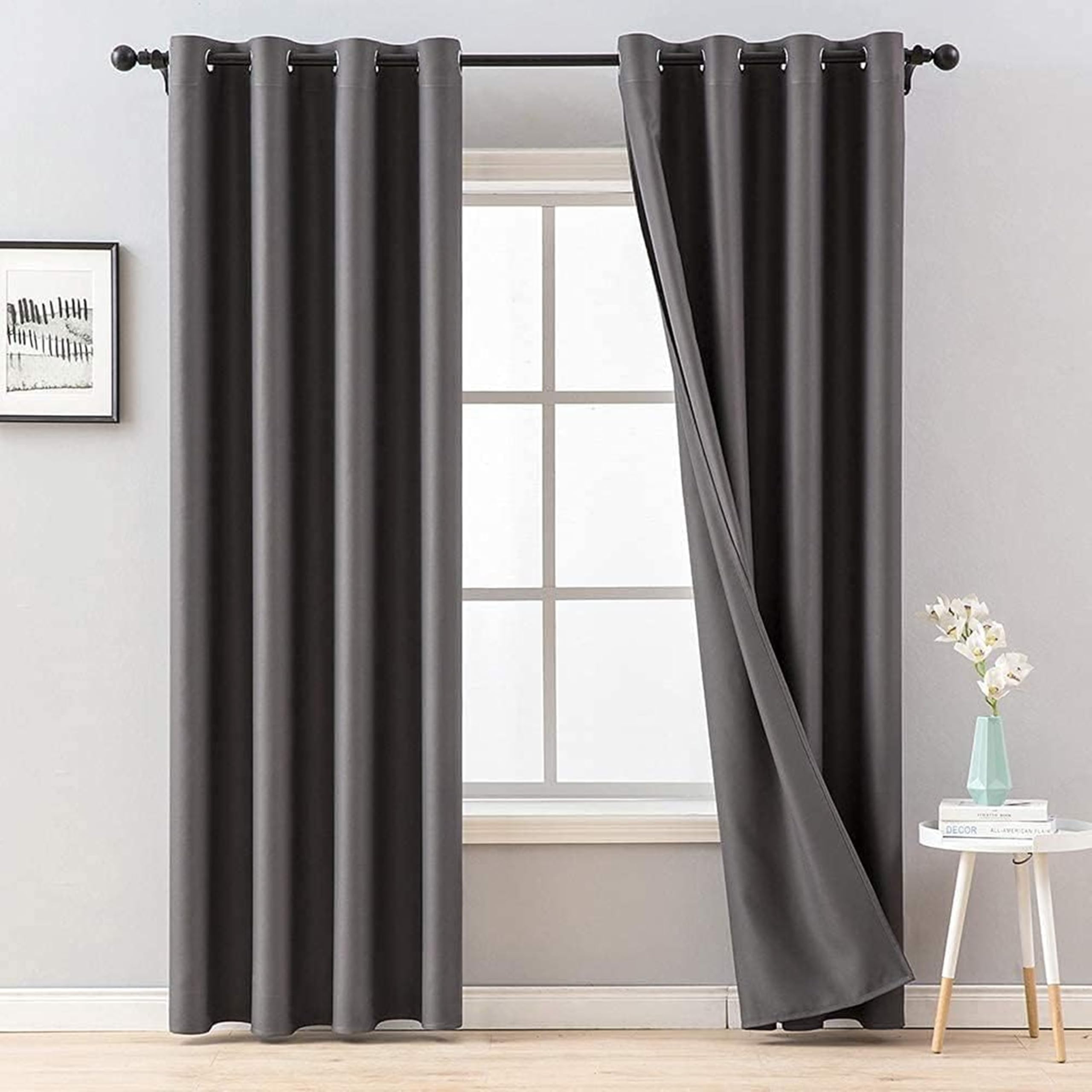 Kiara Creations 2 Piece Opaque Solid Room Darkening Thermal Insulated Blackout Curtains for Window 5 Feet, Dark Grey