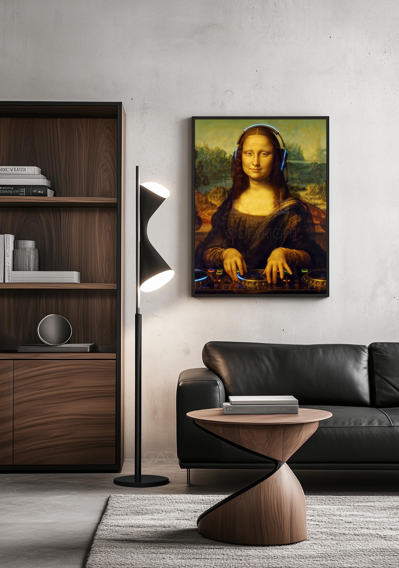 Tomaok Poster Gioconda DJ, Meme Leonardo Da Vinci (cornice non fornita) Parodia Mona Lisa, Disc Jockey Party Humor, decorazione da parete divertente, discoteca Pista da ballo