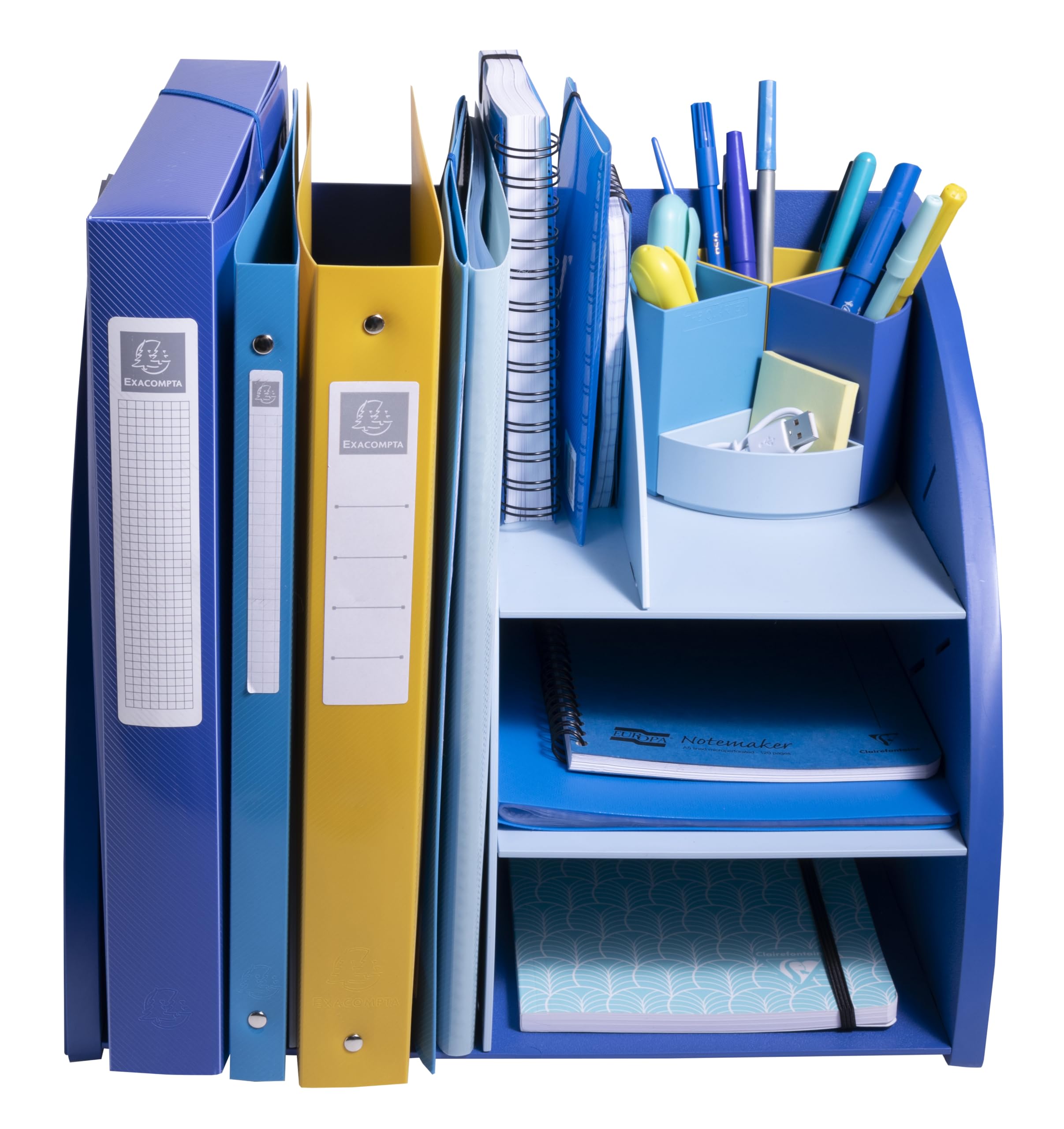 EXACOMPTA - Rif. 394202D - 1 organizer da scrivania, organizer Bee Blue, accessorio da scrivania multifunzionale 6 scomparti A4, A5, A6 verticale/sdraiato, prof 36 x 29,5 x 6 cm, blu navy/azzurro