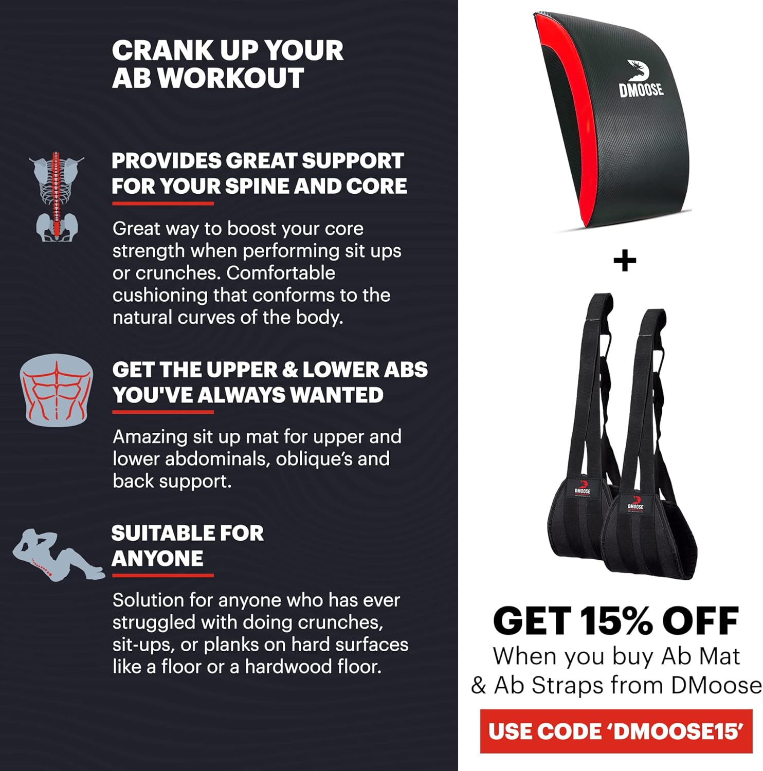 DMoose Sit up mat, Workout Accessories for Upper & Lower Abs, Abdominal Mat Sit-Up Pad - Core Strength & Abdominal Trainers for Sit Up Routines and Six Pack - Black/Blue : Sports & Outdoors