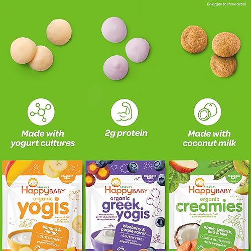 Miniatura 5 de Happy Creamies Baby Organics Creamies - Bocadillos liofilizados de verduras y frutas con leche de coco espinacas y guisantes y kiwi 1 onza paquete