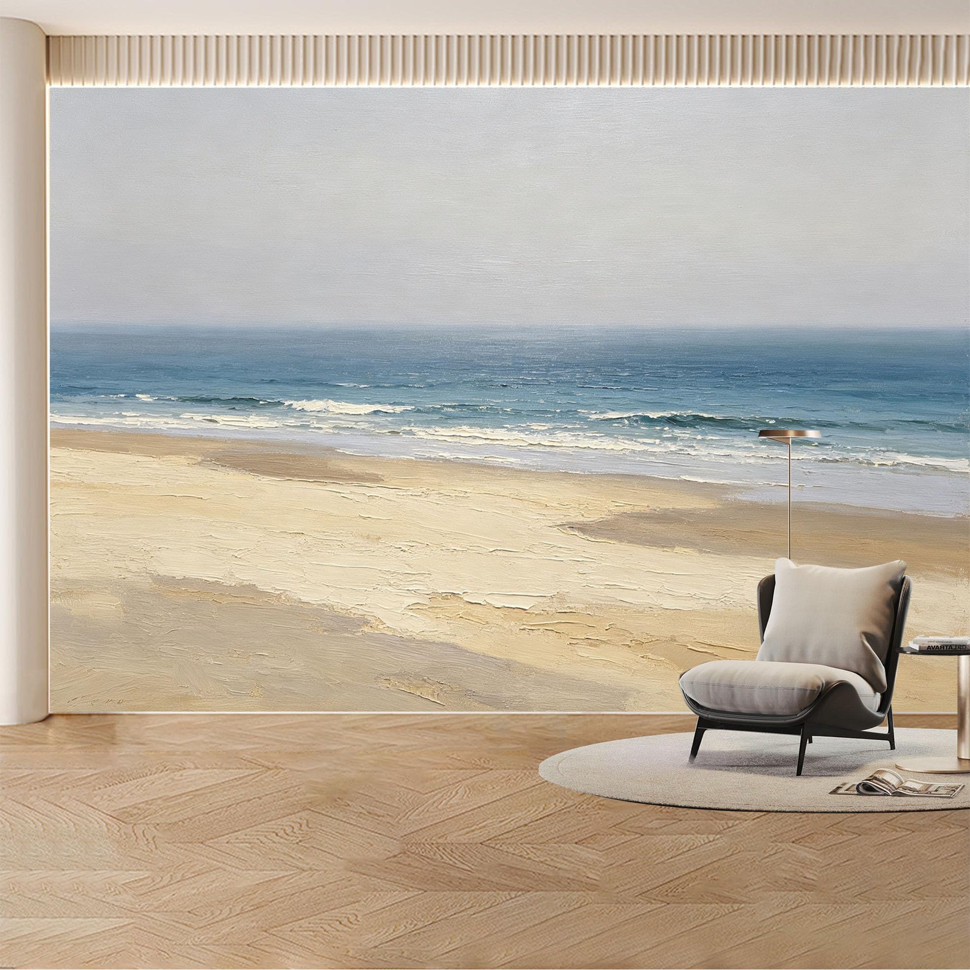 Custom Wall Mural Wallpaper Ocean Beach Landscape Modern Large Wall Art Minimalist Misty Removable SelfAdhesive Large Photo for Living Room， Bedroom， Office