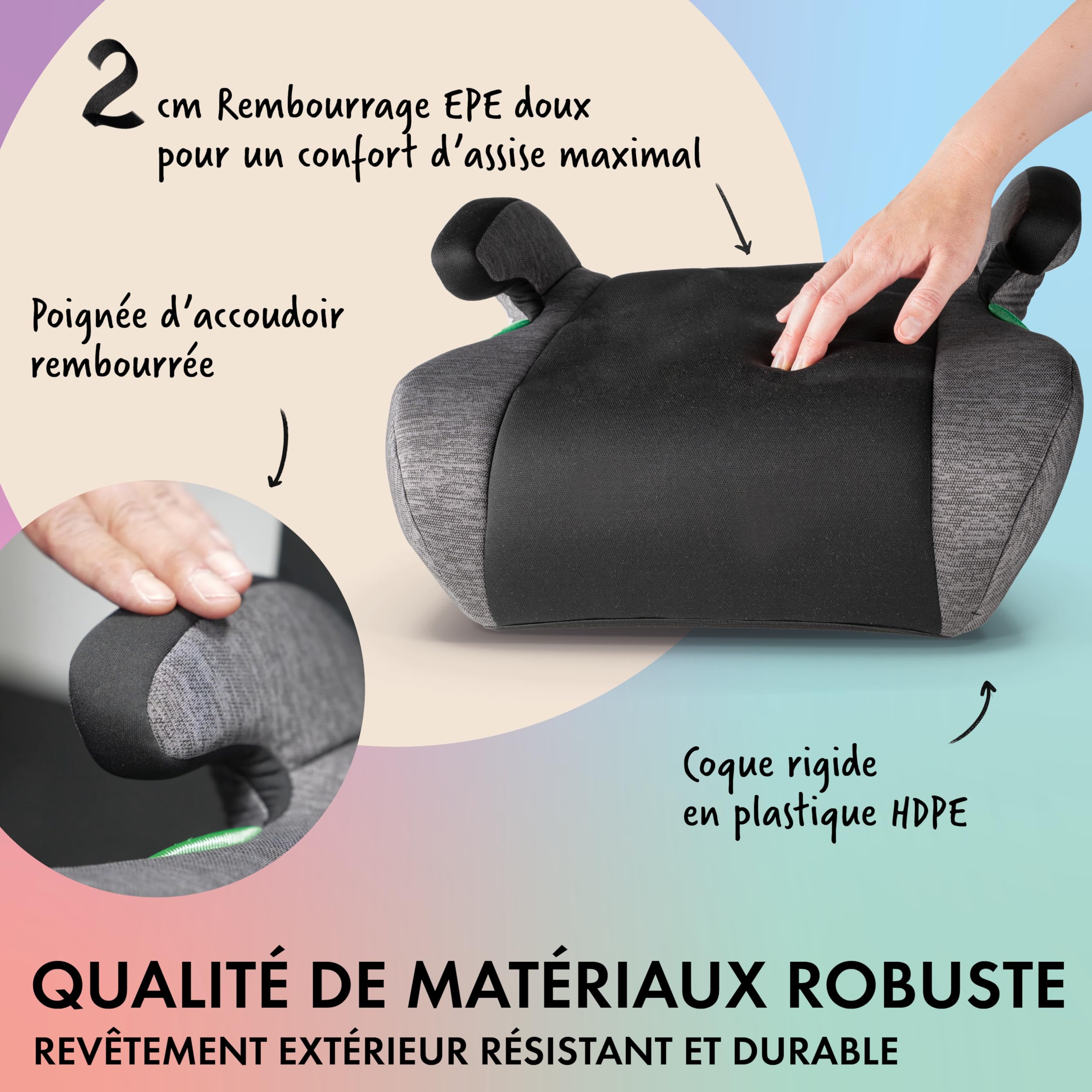 WALSER Siège enfant Raffi, siège enfant voiture 125-150 cm, rehausseur de siège enfant voiture selon la dernière norme ECE R 129, siège enfant étroit gris/noir