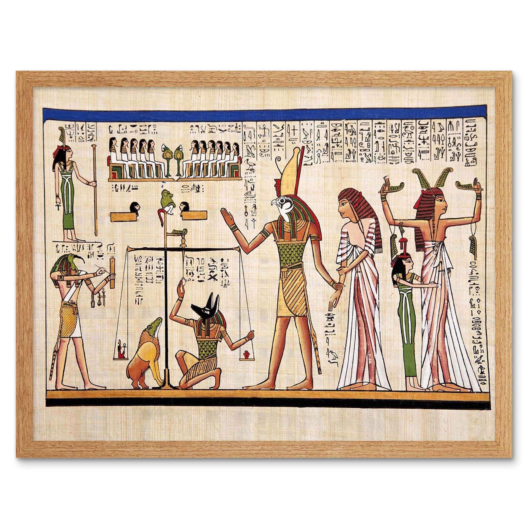 Wee Blue Coo Painting Ancient Egyptian Heiroglyphics Horus Thoth Anubis Mural Art Print Framed Poster Wall Decor 12X16 Inch