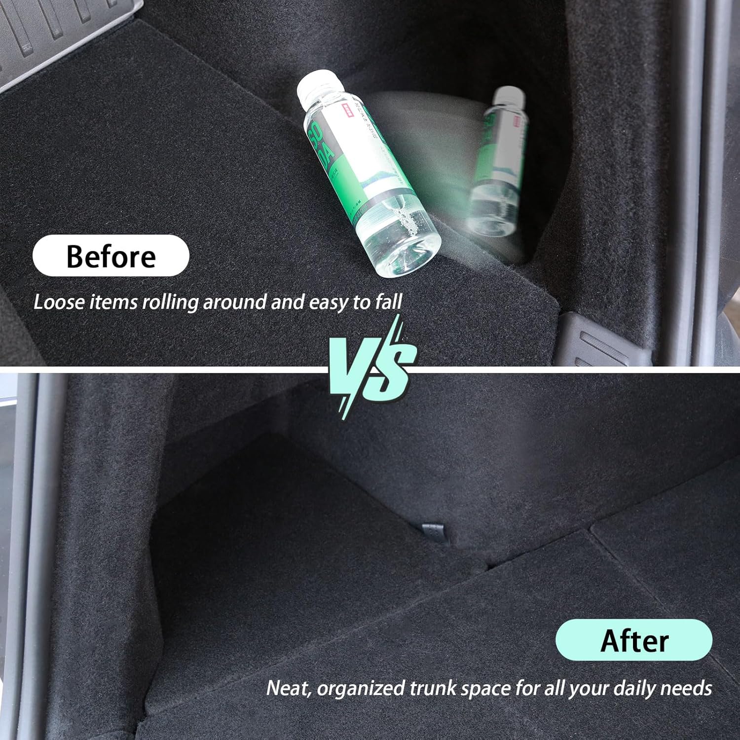 Trunk Storage Bins Trunk Organizer for 2025 2026 Tesla Model Y Juniper 5-Seater, 2PCS Large-Capacity Rear Side Storage Boxes with Carpeted Lid for Model Y Juniper Interior Accessories Carpeted Lids