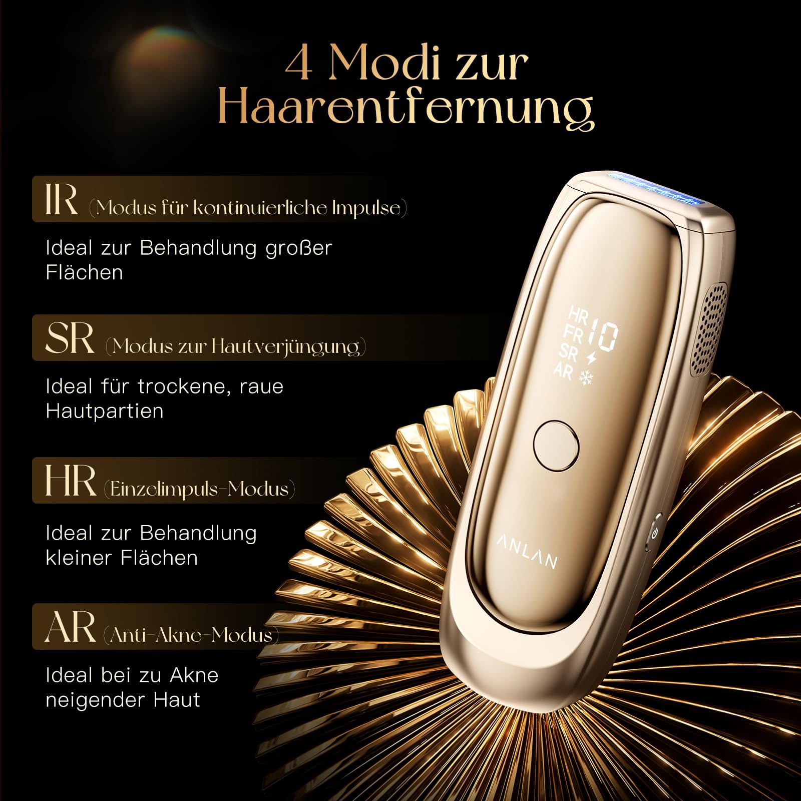 ANLAN IPL Haarentfernungsgerät mit 5 °C Kühlung, 26 J Lichtimpulsen, 0,18 s Schnellblitz, 4 Modi, 10 Energiestufen, für Damen & Herren