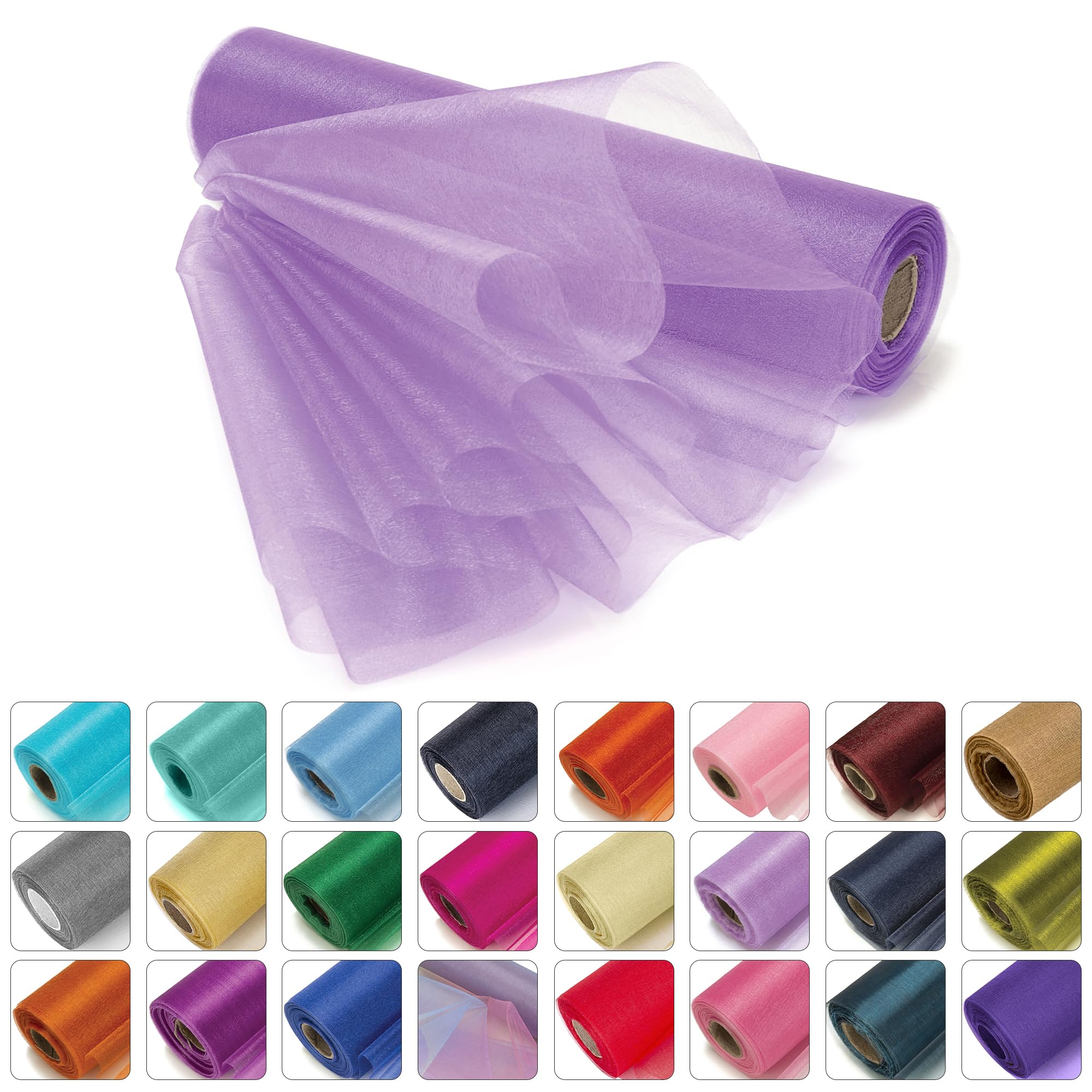 WedDecor 25m x 29cm Snow Sheer Lilac Purple Organza Roll Sash Glitter Fabric for Table Runner Sashes Wedding & Christmas Decoration, Chair Cover Bows, Party Favours, Ribbon Crafting Supplies, 3pcs — image 1
