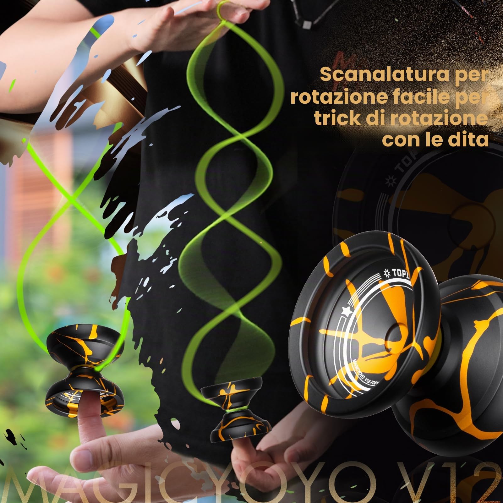 Yoyo V12 Yoyo professionale per principianti e giocatori avanzati, doppio scopo in metallo reattivo e non reattivo, in lega di alluminio resistente trucchi