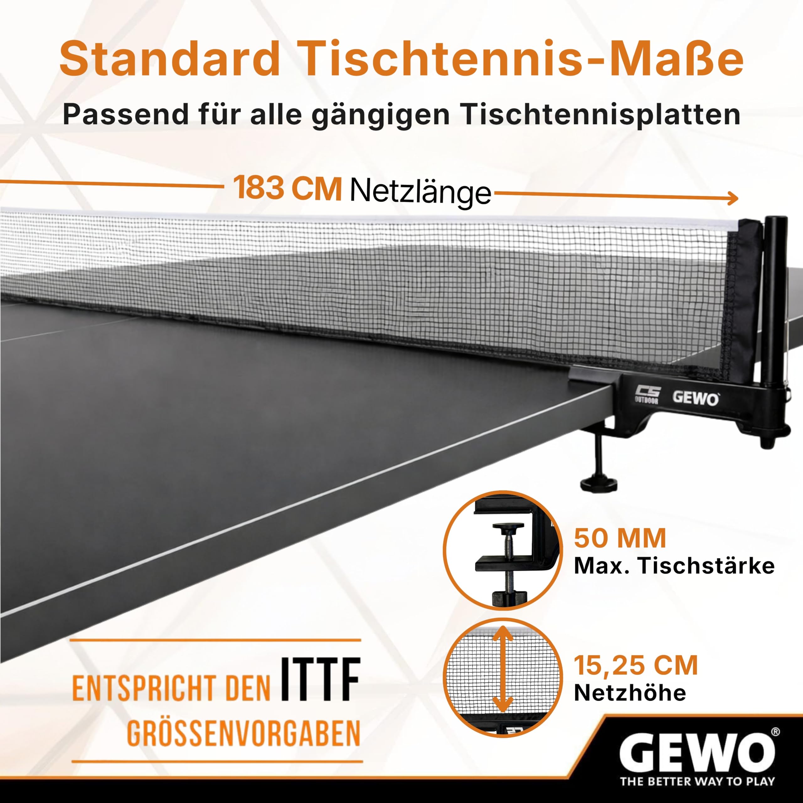 GEWO CS Outdoor - Rete da ping pong per esterni, resistente alle intemperie, robusta struttura a rete e comoda vite in altezza, facile da montare, robusto filo nero