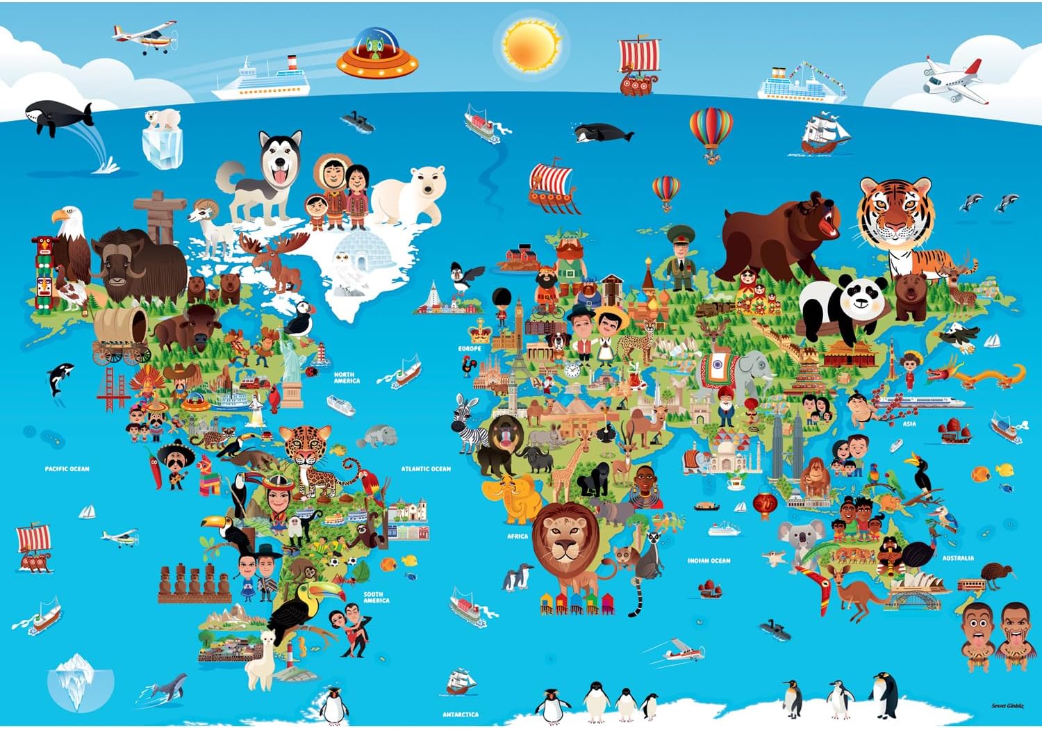 Anatolian Puzzle - Cartoon World Map, 260 Piece Jigsaw Puzzle, #3338