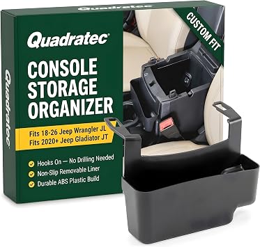 Quadratec Center Console Storage Organizer Tray - Fits Jeep Wrangler JL, JLU & Gladiator JT 2018-2022 - Non-Slip Liner - Small Item Phone, Keys, Money, Change, Holder - Interior Jeep Accessories
