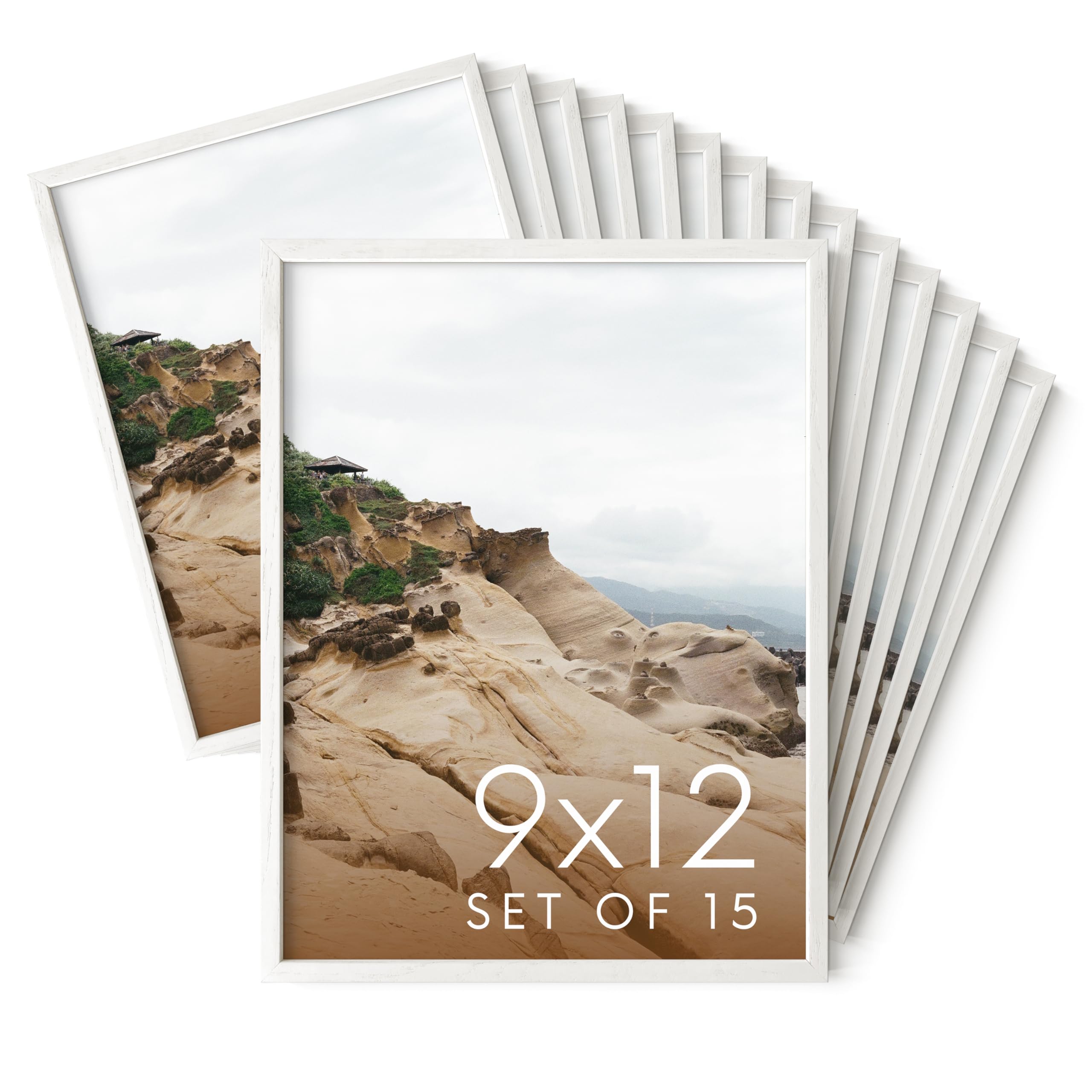 HAUS AND HUES White Oak Wood 9x12 Picture Frames - Bulk Set of 15, Natural Frames for Posters and Wall Art