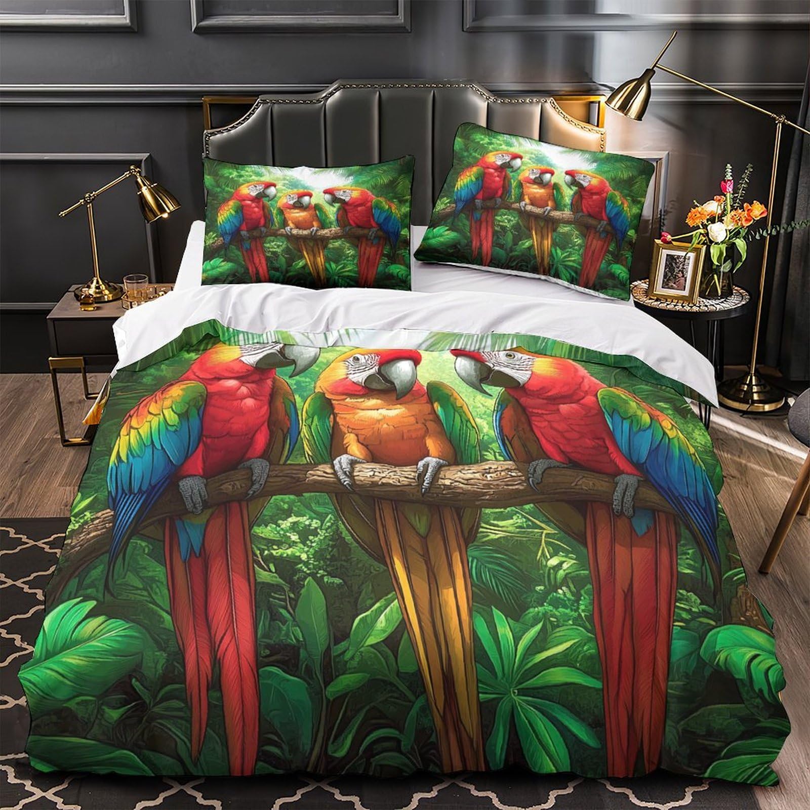 Parure de lit oiseau tropical respirante avec housse de couette 200x200 cm