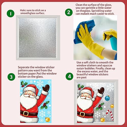 Miniatura 7 de XZENTIRA 199 calcomanías de Navidad para ventana, pintura al óleo de doble cara, decoraciones de invierno, calcomanías de Navidad para interiores y