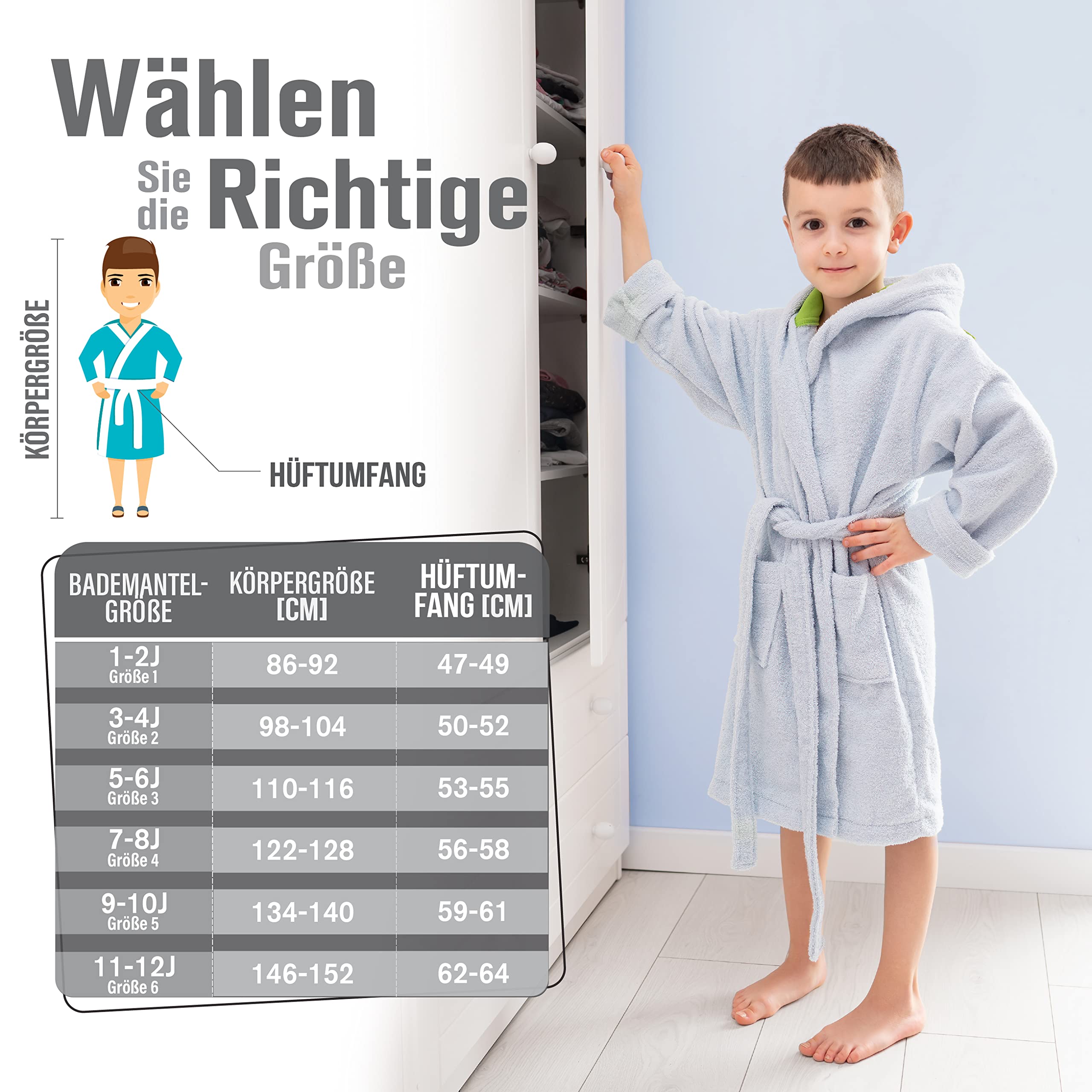 Twinzen Kinderbademantel Dinosaurier Junge und Mädchen - 100% Baumwolle OEKO-TEX®