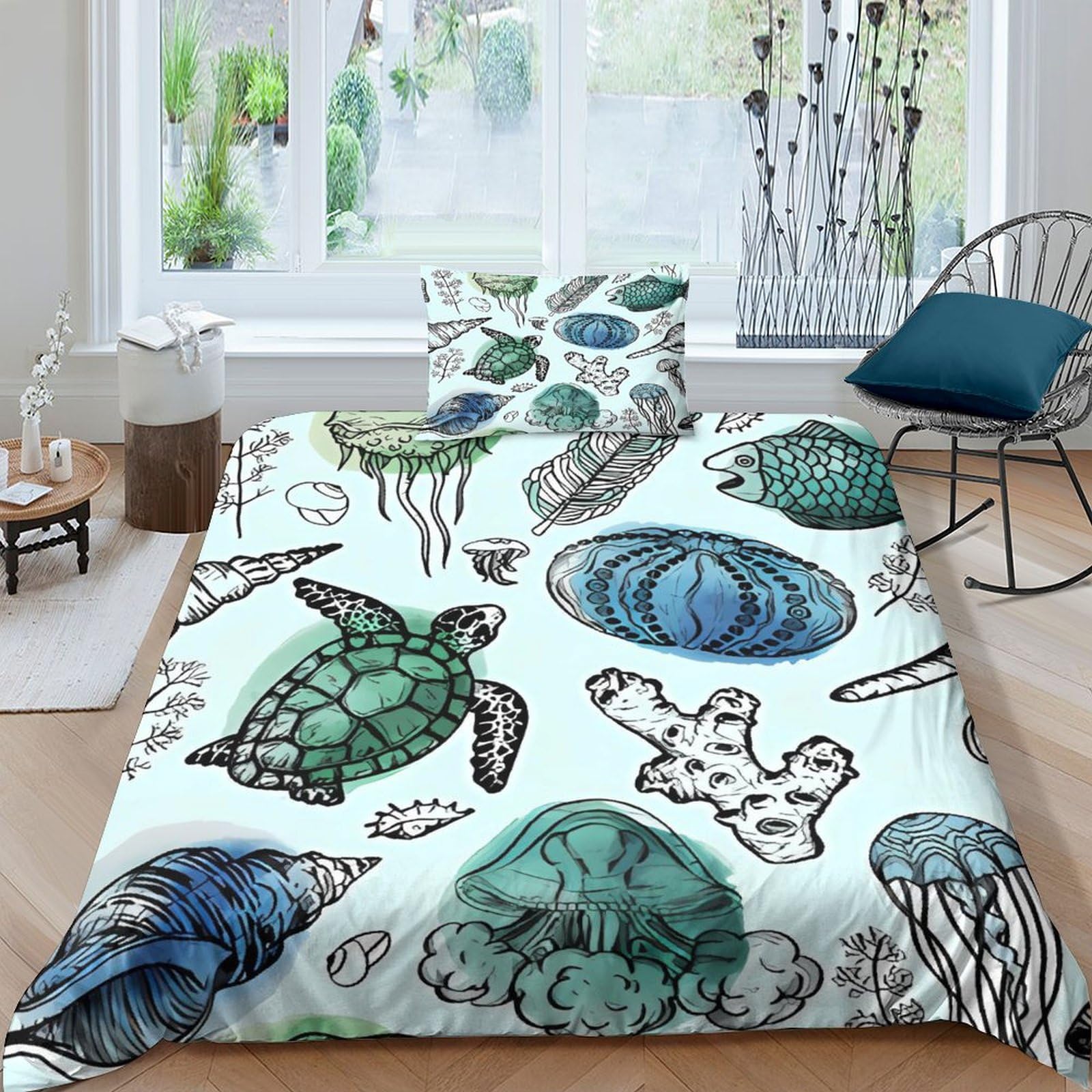 Parure de lit méduse en microfibre supérieure housse 135x200 avec taies