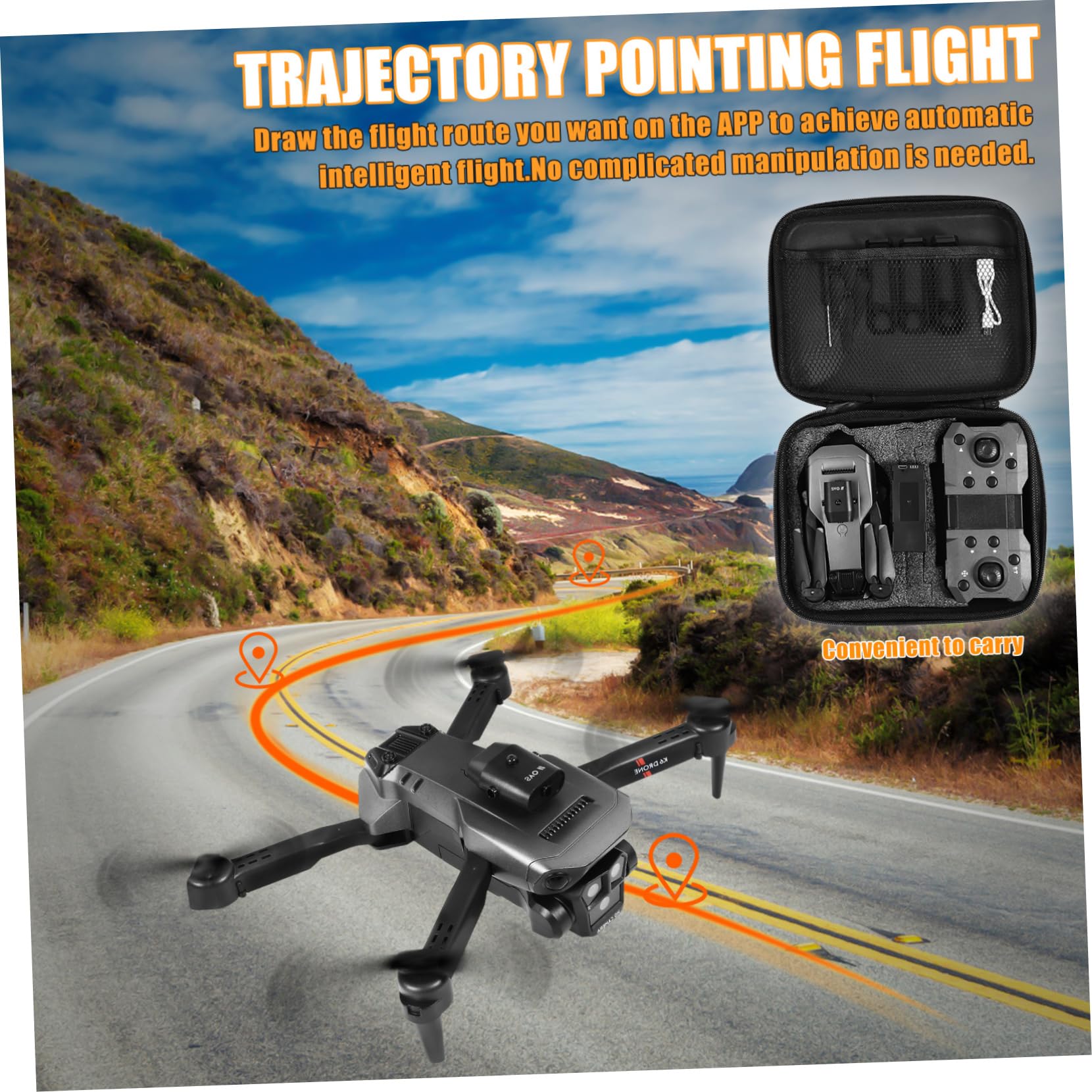 Drone Pieghevole Max con Tre Camere HD e Doppia Batteria | Sistema Anticollisione, Lente Elettrica Regolabile 150°, Abs Nero, 1800mah 3,7v