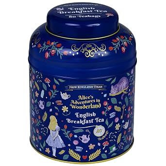 New English Teas Alice in Wonderland Tea Tin - 80 Tea Bags - Blue | English Breakfast Tea, Black Tea