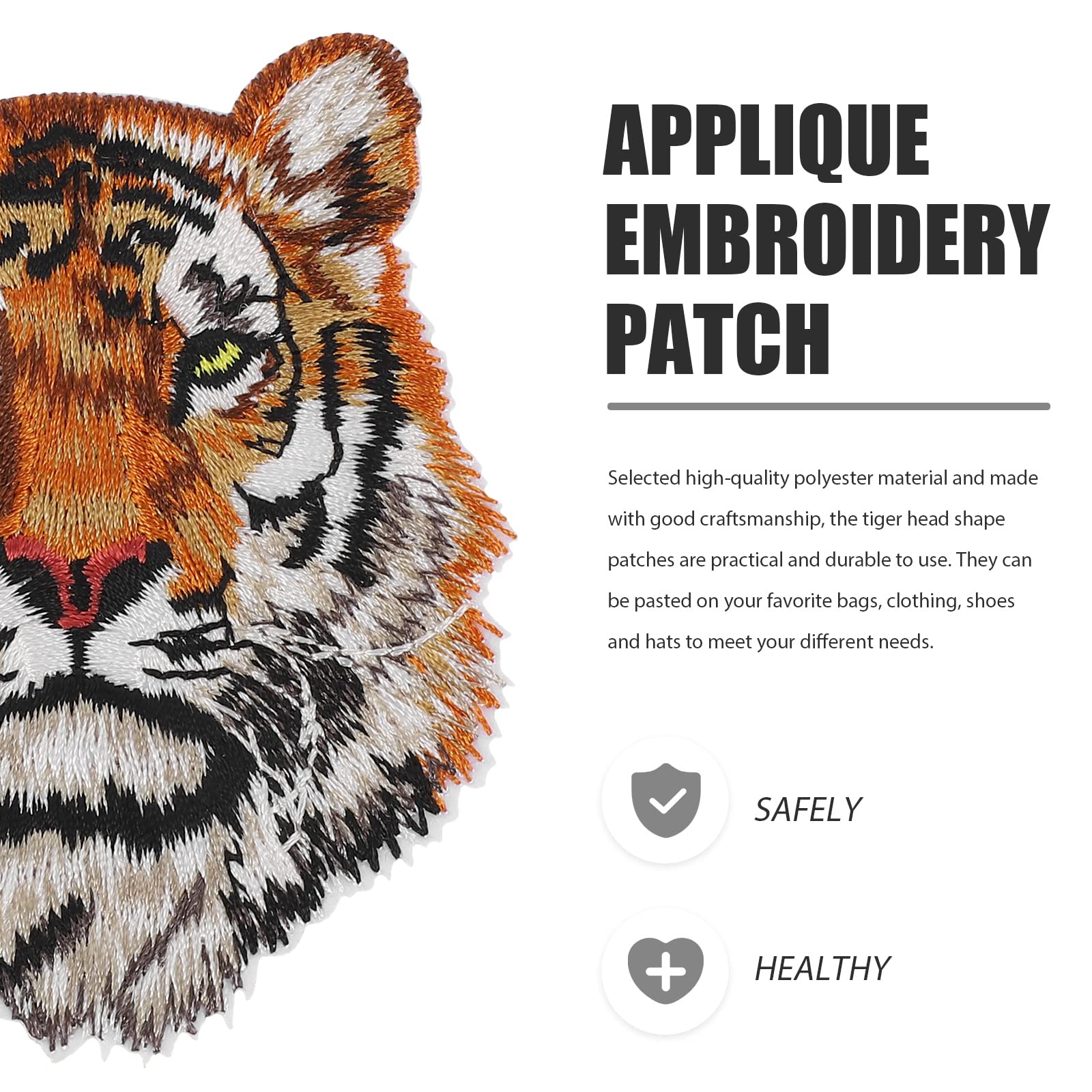 5 Pcs Tiger Head Iron-On Patches - Embroidered Botanical Animal Badges For Jackets, Jeans, Backpacks