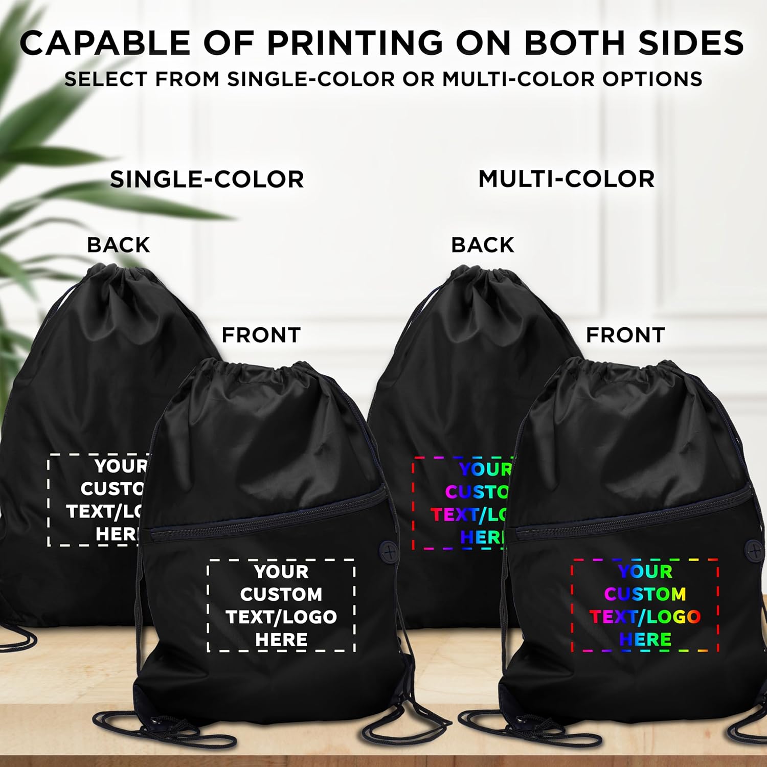 DISCOUNT PROMOS Custom Drawstring Backpacks with Pocket Set of 10/50/100, Personalized Bulk Pack - Water Resistant, Perfect for Gym, Camping, Beach, Outdoor Sports - Black - Image 6