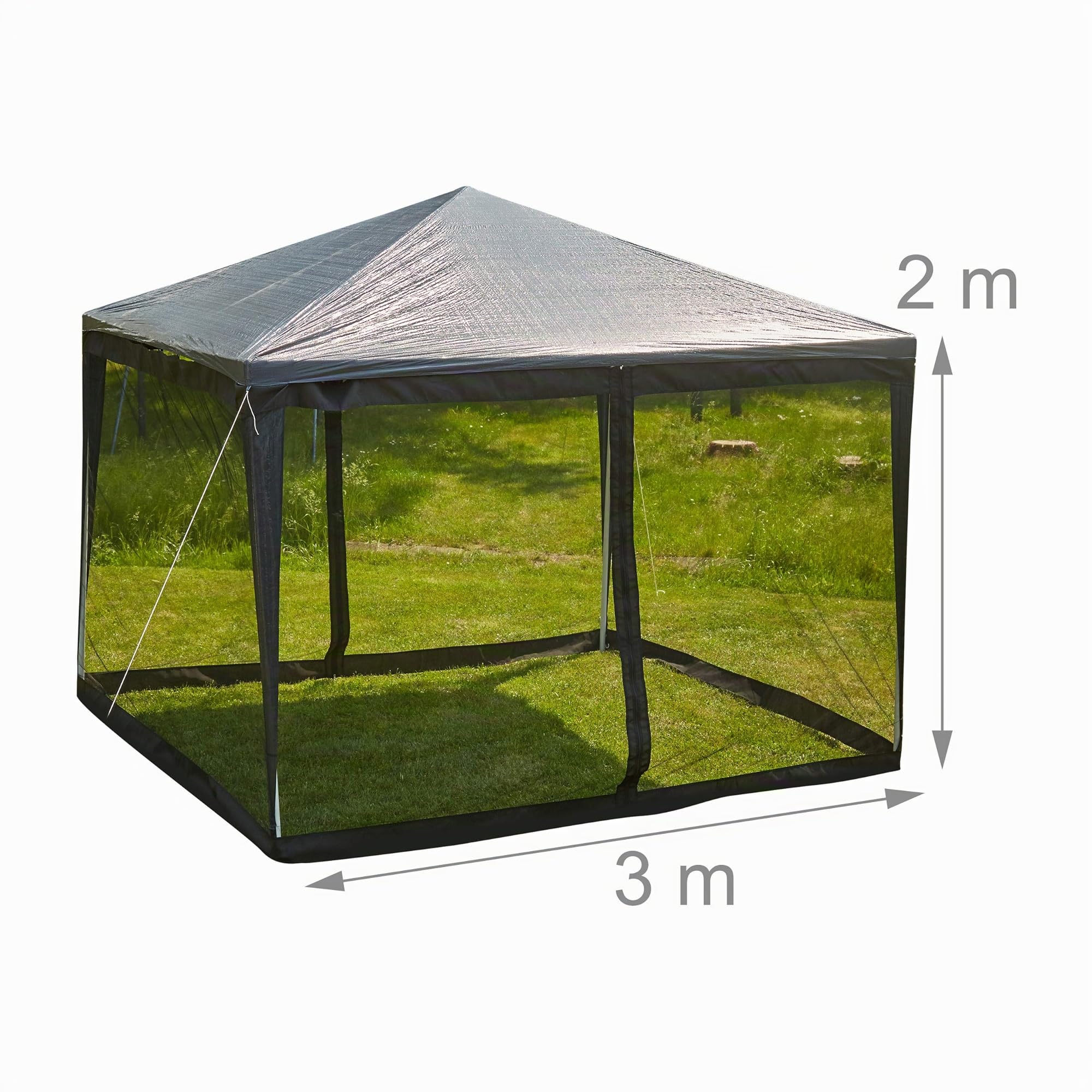 Relaxdays Zanzariera per Gazebo 3x3 m, 2 Pareti Laterali, con Cerniere, Nastro a Strappo, 12m XL Tenda Anti-Insetti,Nero