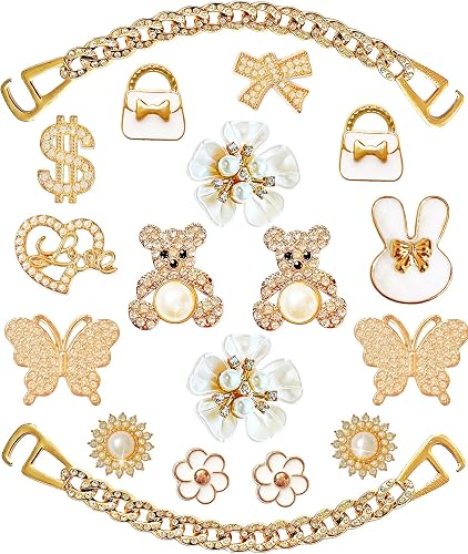 Bling Shoe Charms for Women,Girly Golden Chains for Clog Sandals,Rhinestones Bling Chain Charms Cute Designer DIY Shoe Accessories Decoration Jewels Party Favors