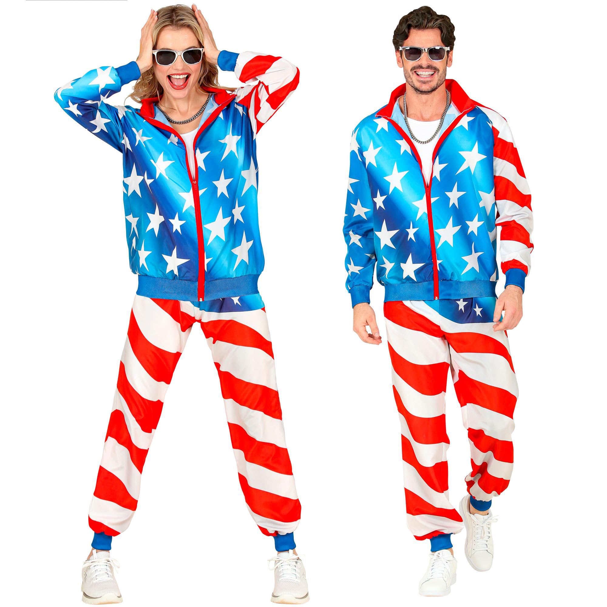W WIDMANN MILANO Party Fashion - Costume Tracksuit, USA Motifs, 80s Outfit, Jogging Suit for Carnival & Party