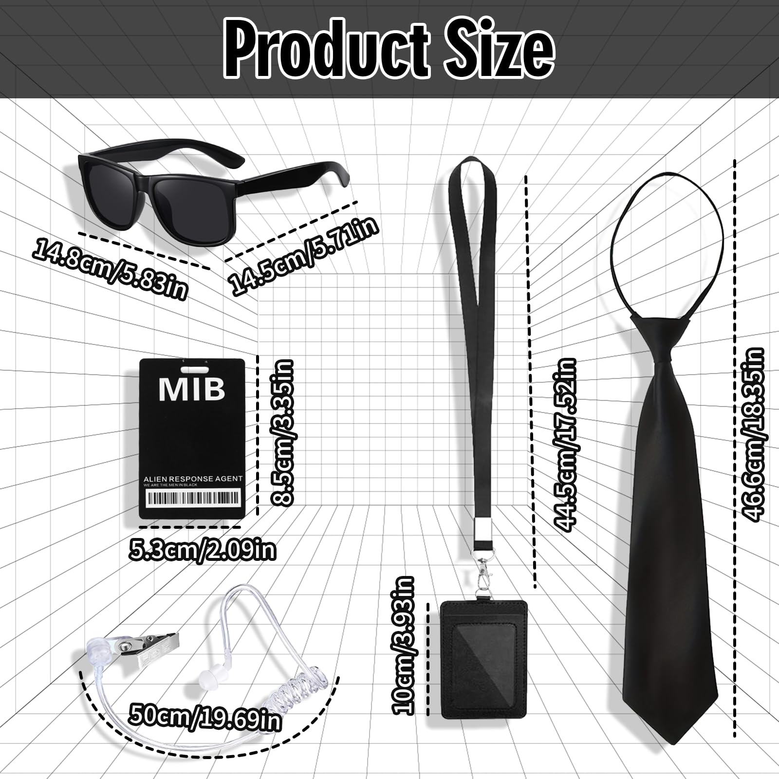 Orizizhic Agent Costume Accessories Set, Secret Agent Fancy Dress Kit with Necktie Sunglasses ID Card Earpiece - Image 2