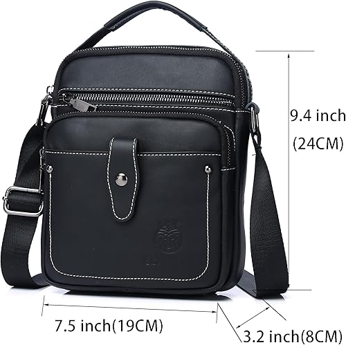 Miniatura 2 de LUKZIJAES Bolso de mensajero de cuero genuino para hombre, ligero, vintage, bandolera, pequeño, bolso casual para hombre