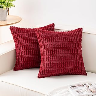 Pack of 2 Corduroy Decorative Throw Pillow Covers 18x18 InchSoft Striped Pillow Covers Modern