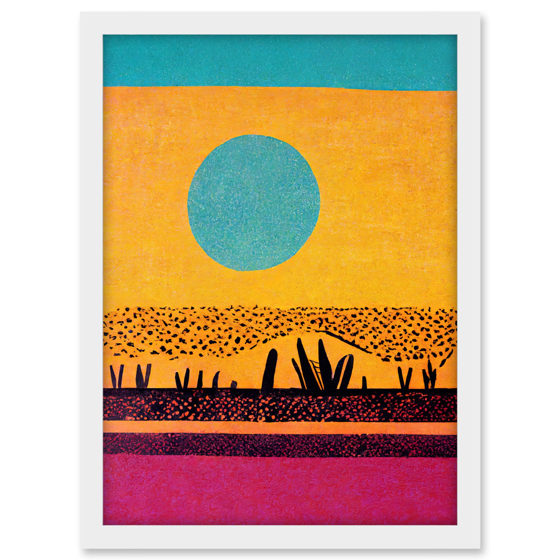 Wee Blue Coo Desert Roadside Oasis Modern Pop Art Surreal Landscape Artwork Framed A3 Wall Art Print
