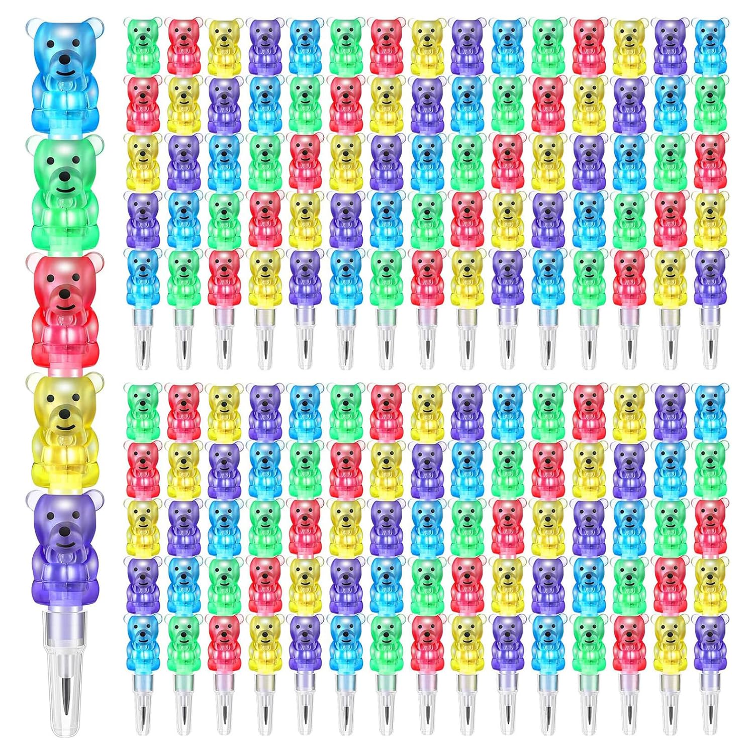 X springStackable Plastic Bear Pencils, 30 Pieces 5 in 1 Point, Can Take Apart, Colored Stacking for Birthday Party, Favors Supplies, Kids School Fun Gift