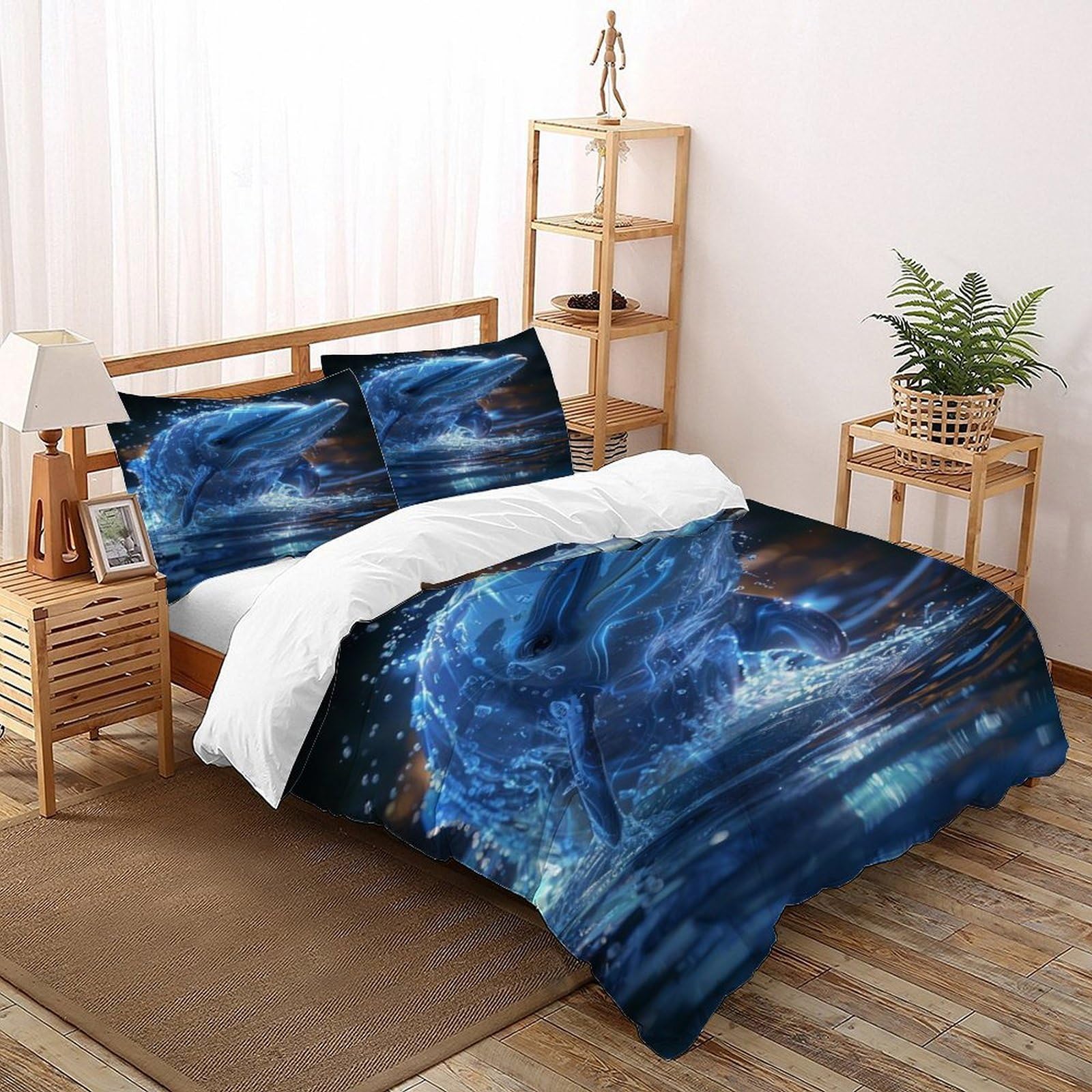 Housse de couette animaux marins 260x220 anti-glissement avec 2 taies d'oreiller carrées