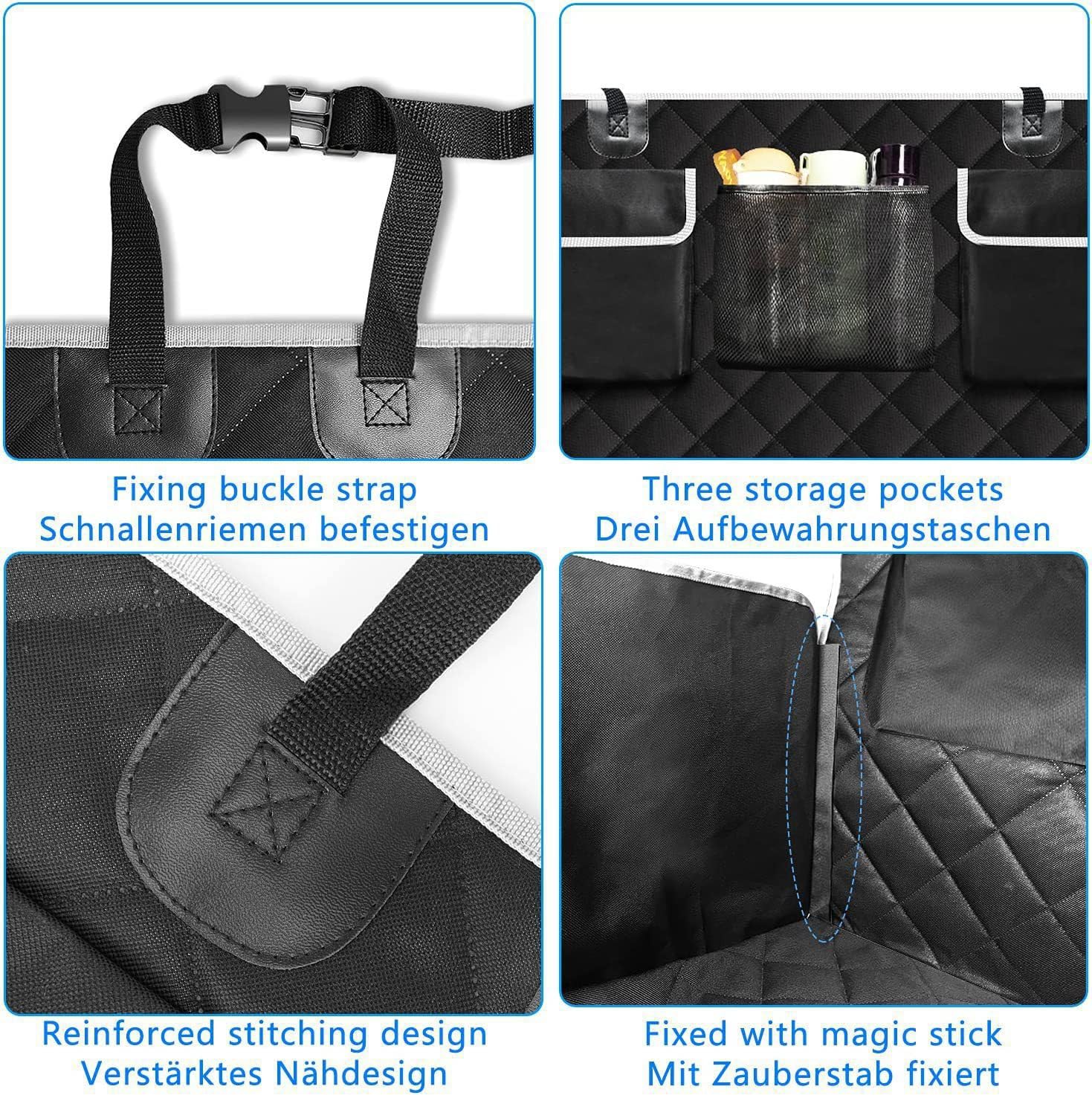 Protection Coffre Voiture pour Jeep Wrangler 4xe Sahara 2021-2026, Bâche de Coffre imperméable et Anti-Rayures pour Chien avec Rabat Pare-Chocs, Tapis de siège arrière antidérapant